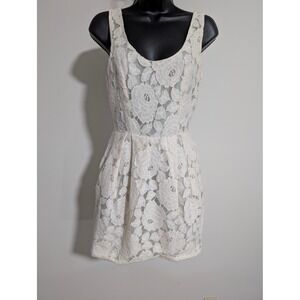 One Clothing Cream Floral Lace Sleeveless Tank Mini Dress Lined A Line Small